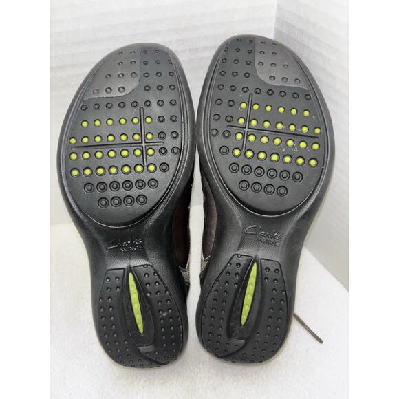 6M CLARKS Wave Walk Pewter Leather Shoes Lace Up Metallic Comfort 87822 Womens - Picture 10 of 13